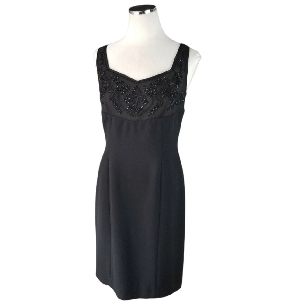 Donna Morgan Black Sleeveless Dress SZ 8 Knee Length Beaded Cocktail Party LBD